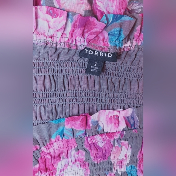 Torrid Crinkle Chiffon Smocked Waist Size 2X  Off Shoulder Floral Crop Top Boho - Picture 8 of 12